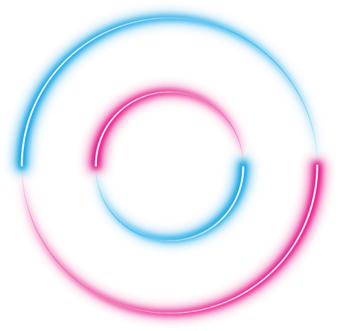 a blue and pink circle on a white background