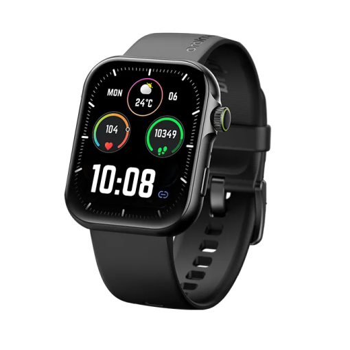 a black smart watch on a white background