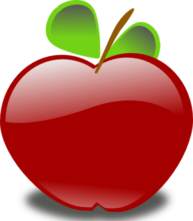 an apple with a green leaf on top