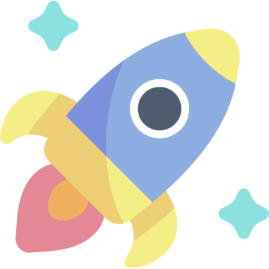 an illustration of a rocket with stars around it