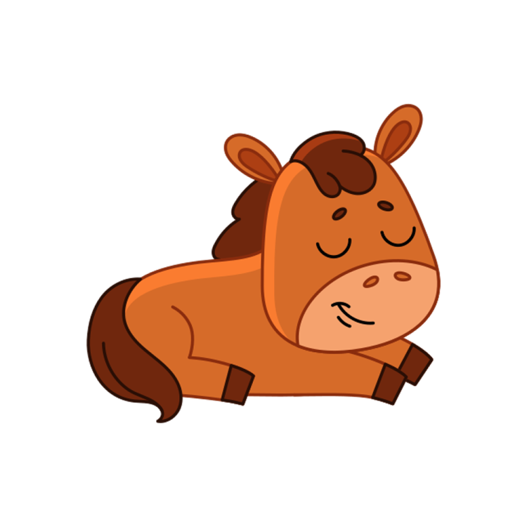 a brown horse laying down on the ground