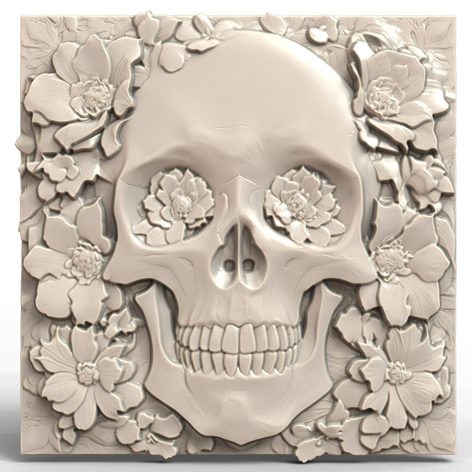 a picture of a skull surrounded by flowers