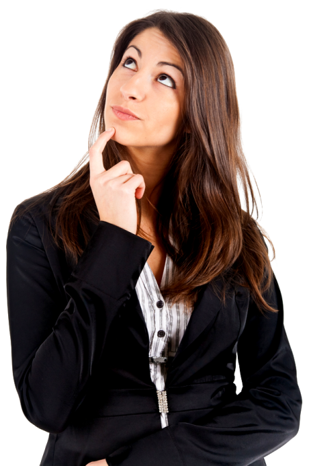 a woman in a business suit looking up