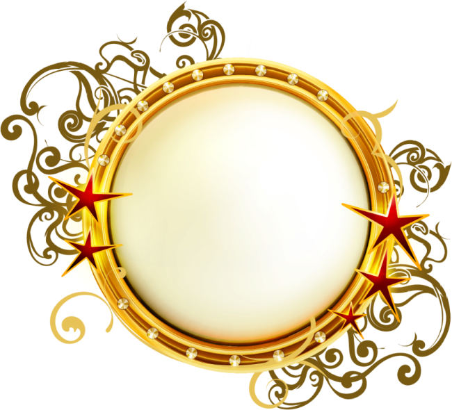a gold frame with stars and scrolls