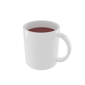 a white mug with a red liquid inside