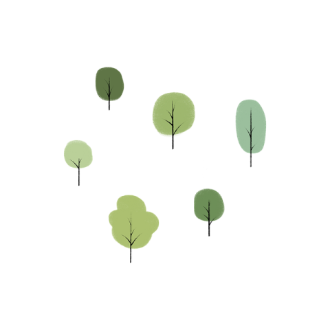 a group of trees with green leaves on them