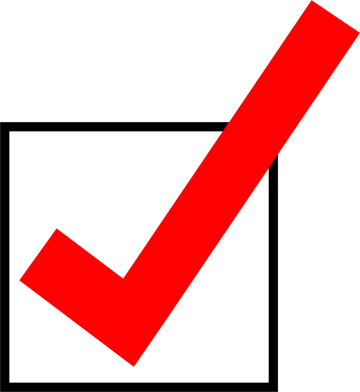 a red check mark on a white background