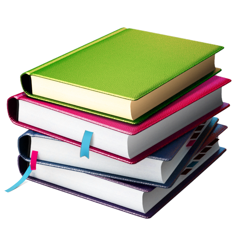 a stack of books with ribbons around them