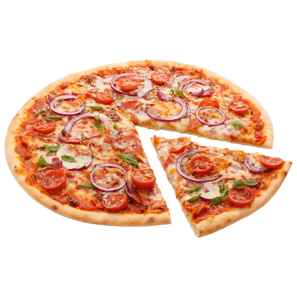 a pizza with two slices cut into it