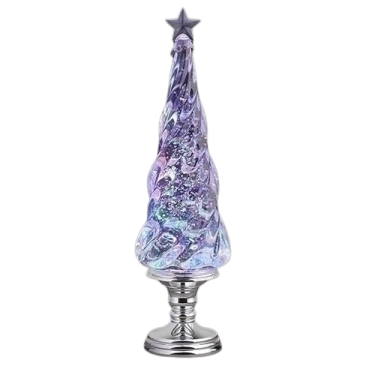a purple glass christmas tree on a white background