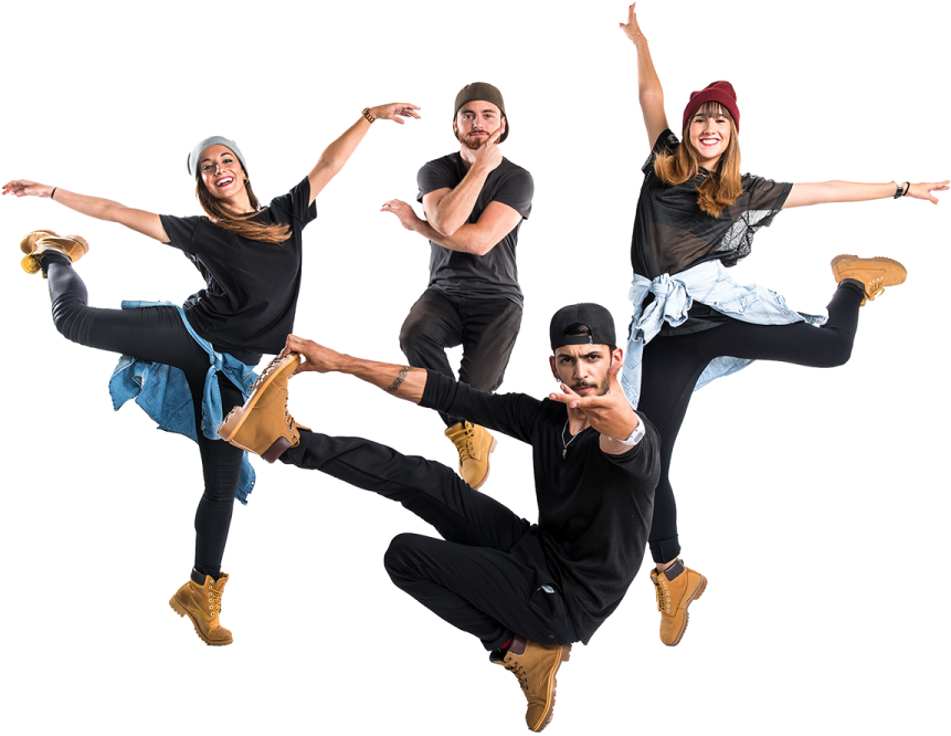 a group of people jumping in the air