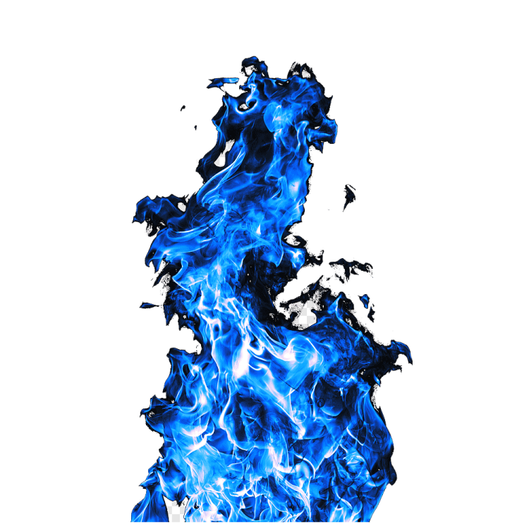 a blue fire on a white background