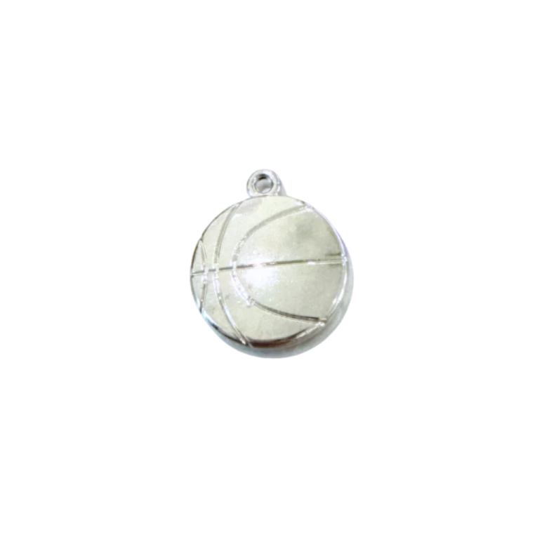 a silver ball pendant on a white background