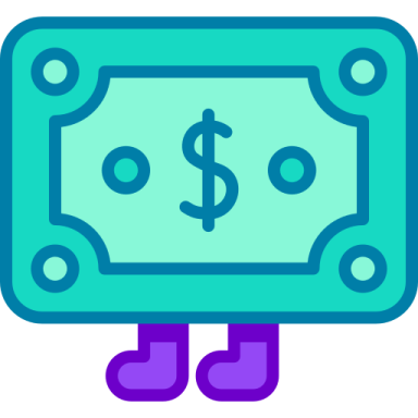 a cartoon character holding a dollar sign