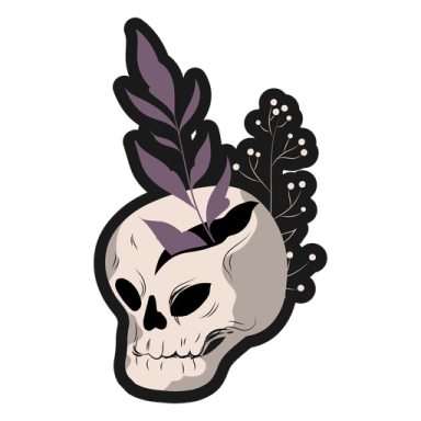 a skull with feathers on it's head