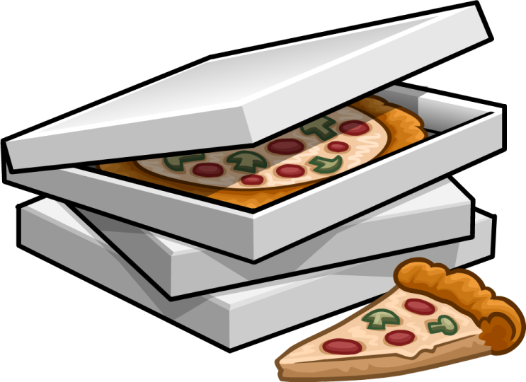 a pizza box with two slices of pizza inside