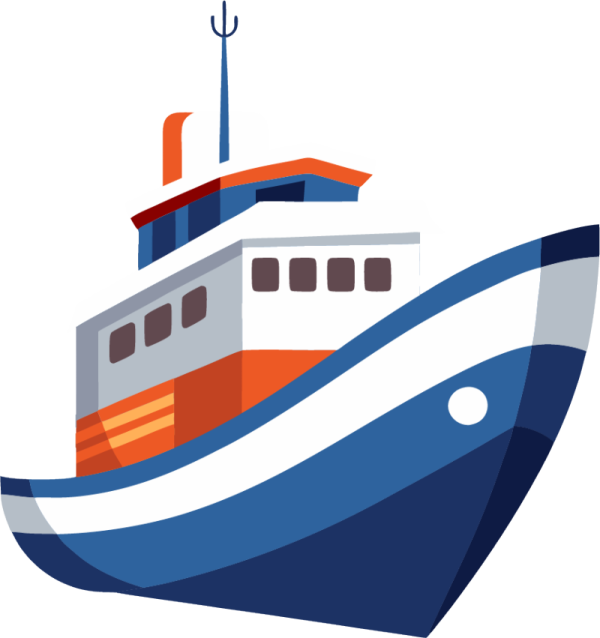 a boat with a red and blue hull