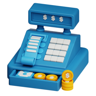 a blue cash machine with coins in it