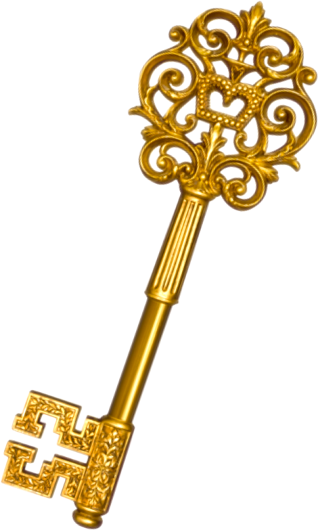 a golden key on a white background
