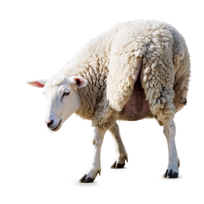 a sheep is standing on a white surface