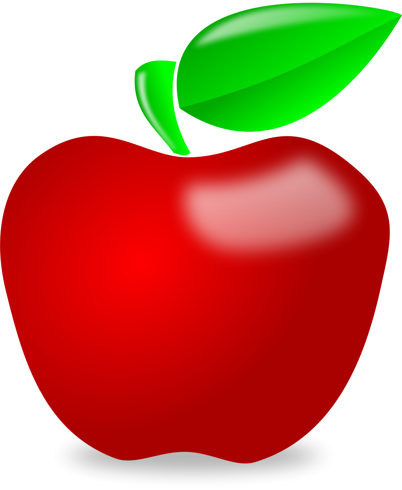 an apple with a green leaf on top