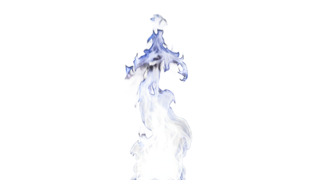 a blue and white flame on a white background