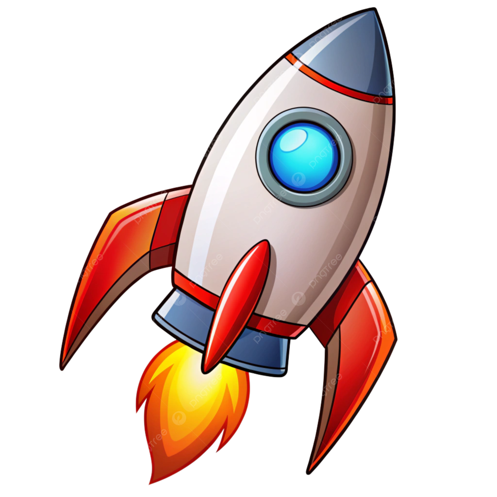 a cartoon rocket with a blue eye on it