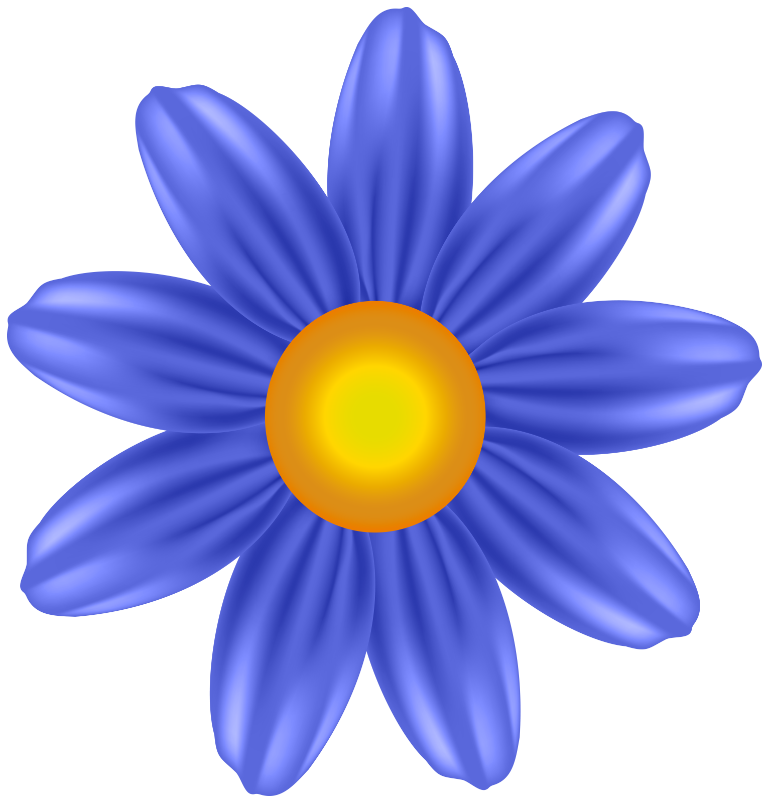 a blue flower with an orange center