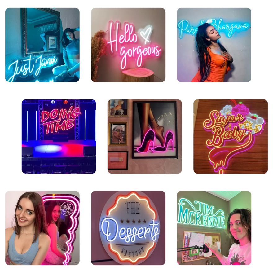 a col of neon signs in various colors