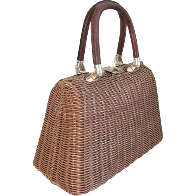 a brown wicker bag on a white background