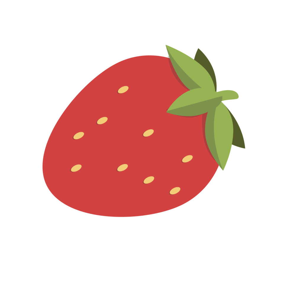 a red strawberry with green leaves on it