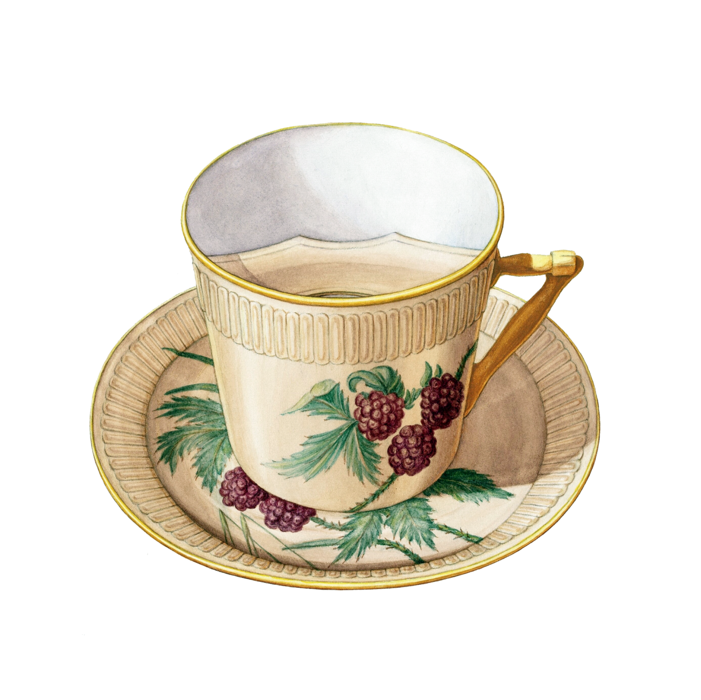 a painting of a cup and saucer