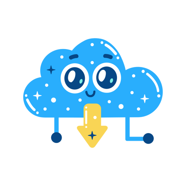 a blue cloud with a pencil in it's mouth