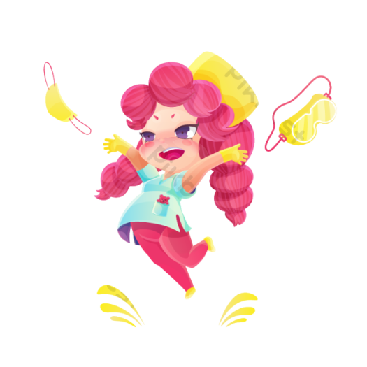 an illustration of a little girl with pink hair