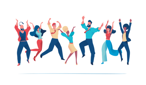 a group of people dancing together