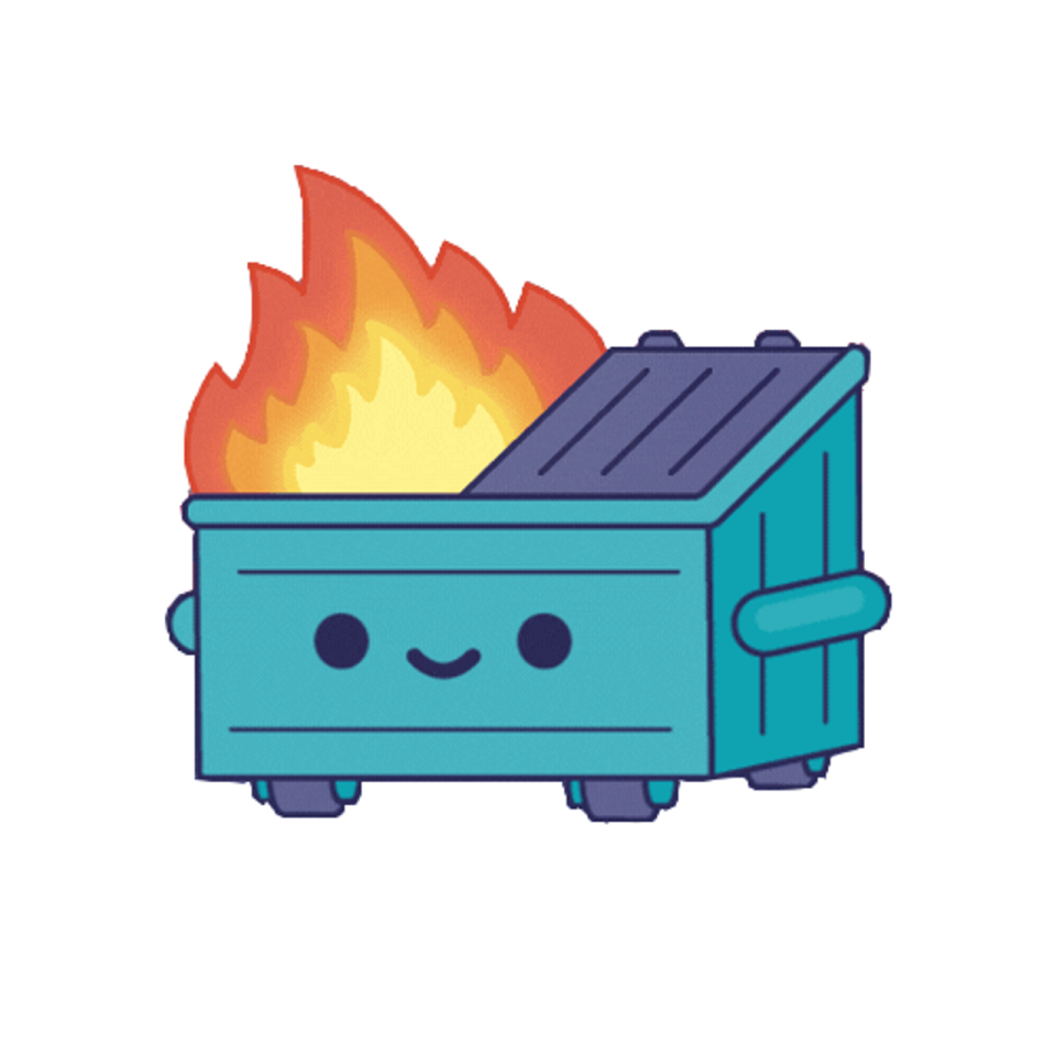 a blue box with a fire in it