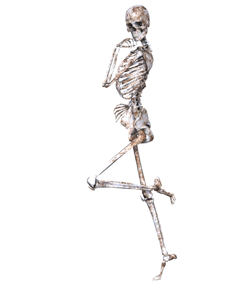 a skeleton running on a white background