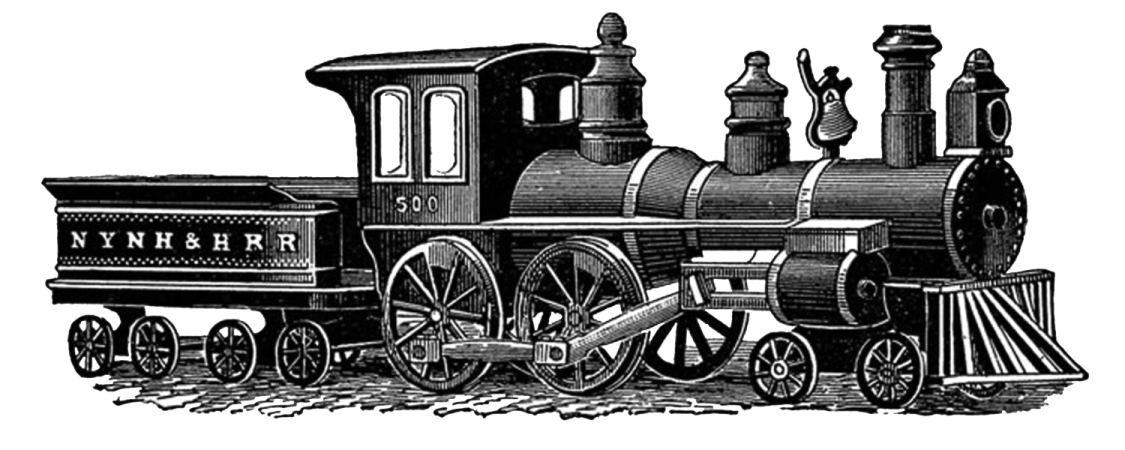 a black and white drawing of a train