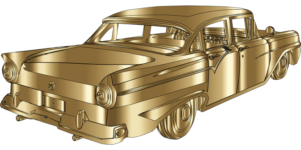 an old car with gold paint on it