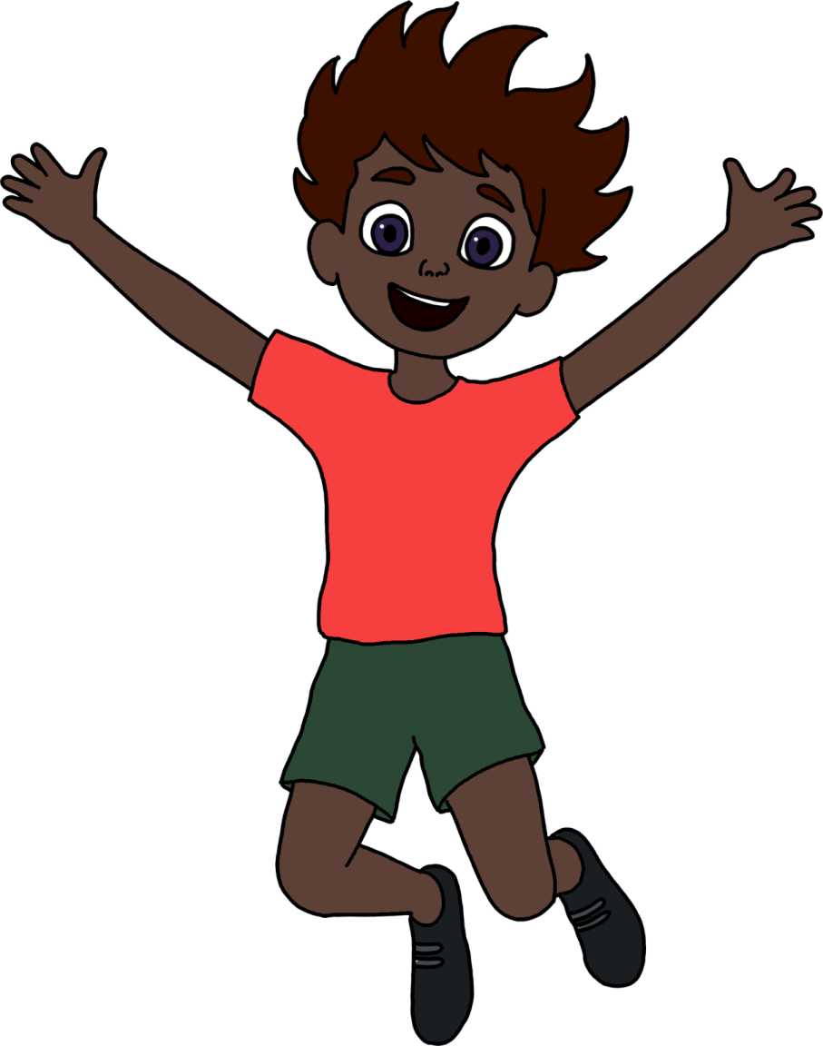 a boy jumping in the air