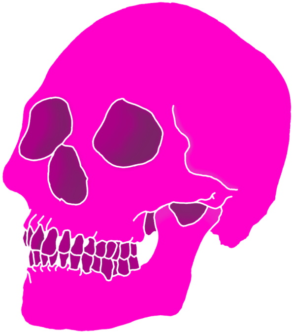 a pink skull on a white background