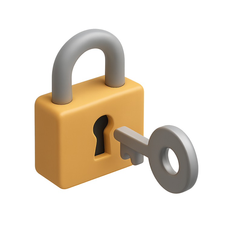 a yellow padlock with a key