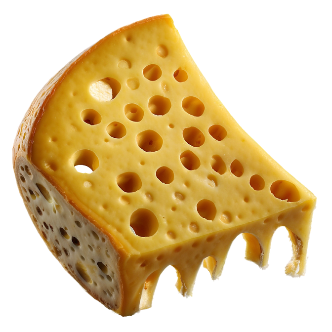 a piece of cheese with holes on it