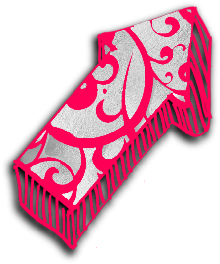 a pink and silver hair comb with an ornate design