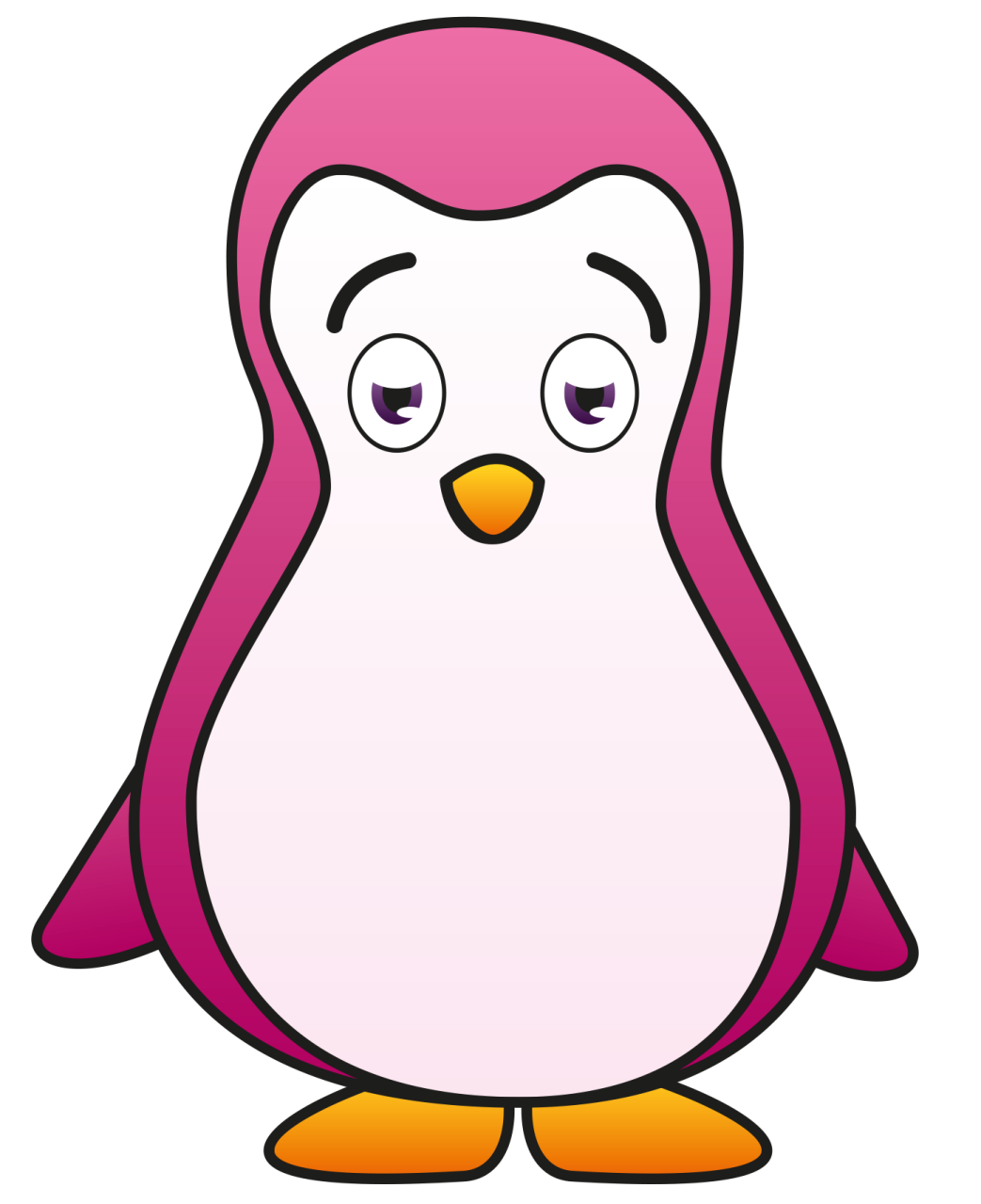a cartoon penguin with pink hair and yellow eyes