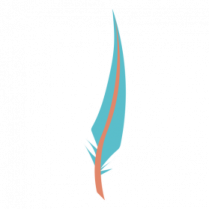 a blue and orange feather on a white background