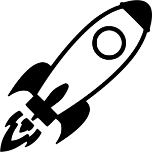 a black and white drawing of a rocket