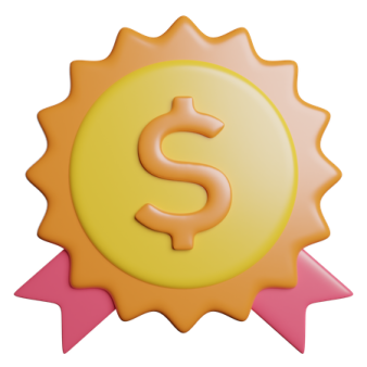 a gold medal with a dollar symbol on it