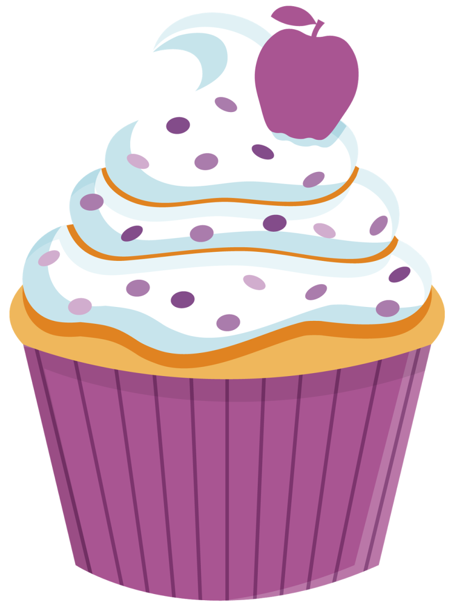 a cupcake with an apple on top