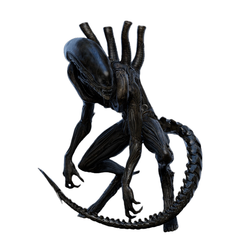a black alien standing on a white background